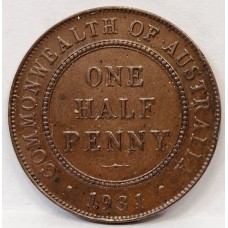 AUSTRALIA 1931 . HALF 1/2 PENNY . VARIETY . DROPPED 1